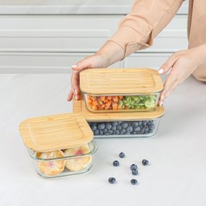 Set of glass containers with bamboo lids 3 pcs
